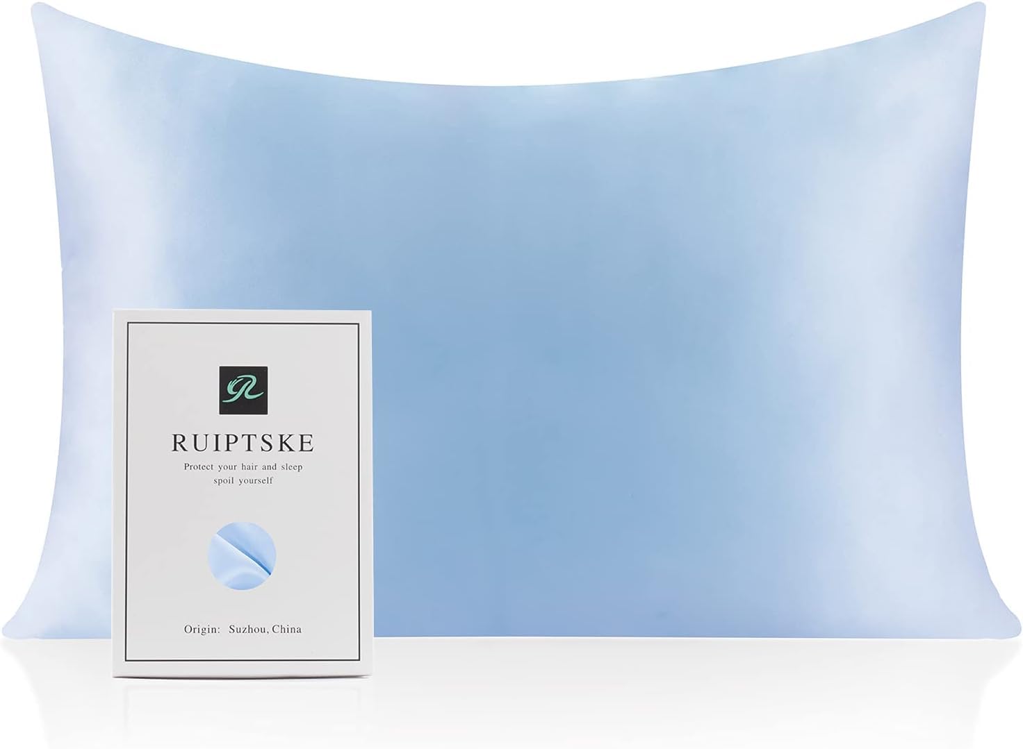 Federa per cuscino al 100% in seta da 22 momme, certificata Oeko-TEX®, benefica per i capelli e per la pelle, anti età e antiacaro, 40 x 60 cm (azzurro)