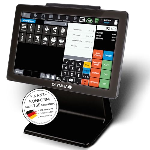 Olympia TS10 schwarz | Touchscreen Kassensystem für Gastronomie & Einzelhandel | Android Kasse mit Scanner & Kundenanzeige | Registrierkasse mit 10 1 Zoll Display