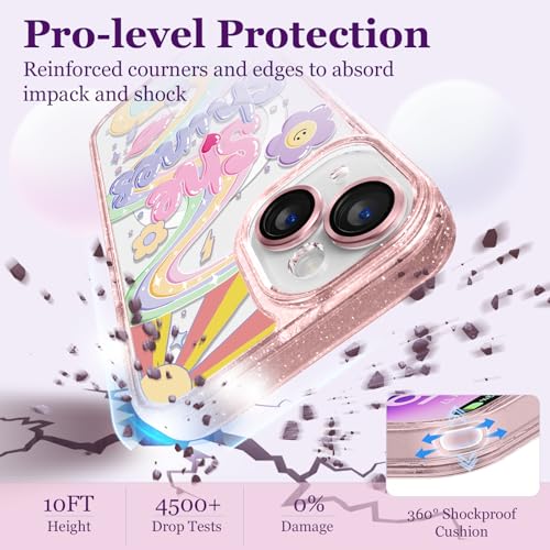 Coque MagSafe iPhone 14 rose à paillettes protégeant l'objectif photo