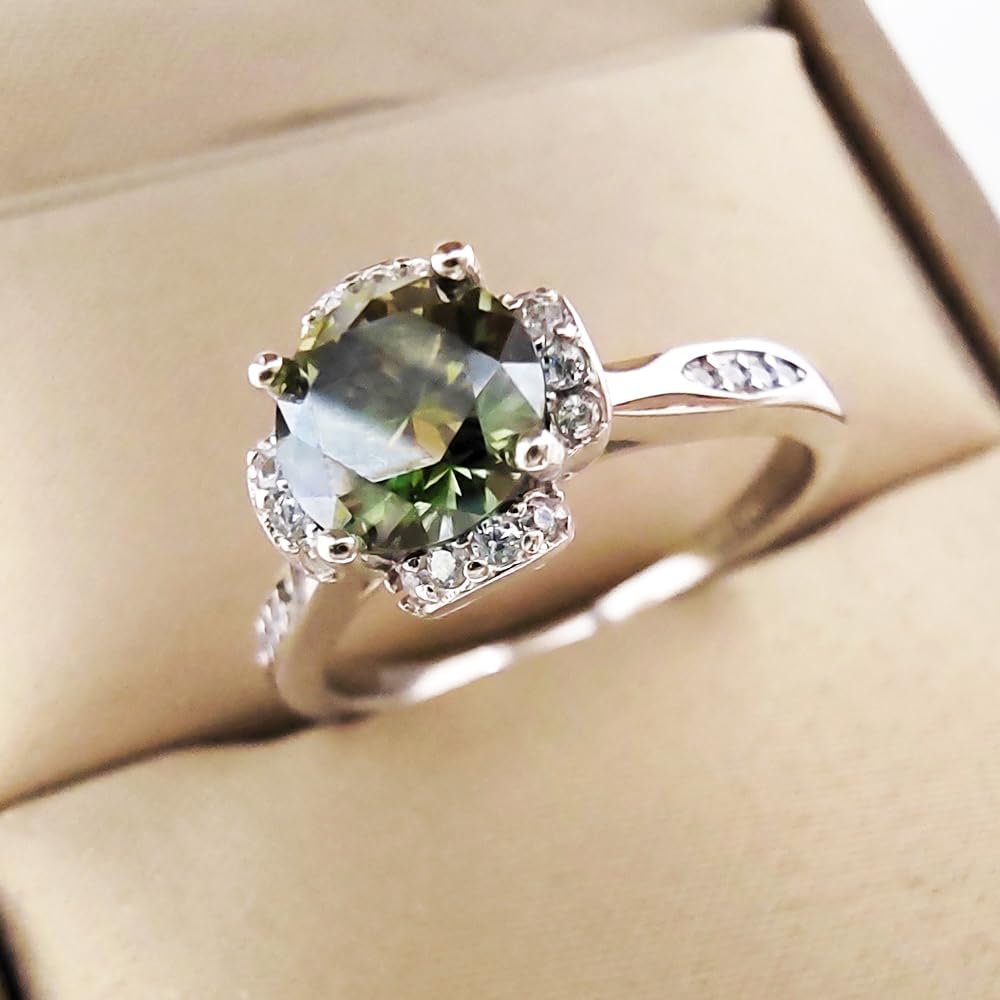 Green Gemstone Rings for Women 1.0 carat Moissanite - 18K White Gold Plated S925 Silver Classic Jewelry ring with Gift Box