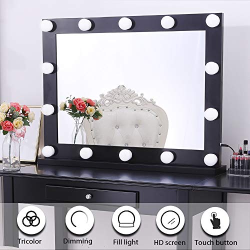 Dimmable Lighted Vanity Mirror for Bedroom with 3 Color Changing, Hollywood Makeup Mirror with Lights for Dressing Table Vanity Set, Wall Mounted or Tabletop (31.5" X 23.6")