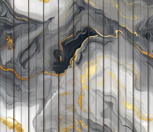 Image of Grey Gold Louvers Self-Adhesive Kitchen Wallpaper Roll, PVC 3D Wall Sticker Oil Proof, Waterproof & Washable Wallpaper for Home Decor, Living Room, Bedroom, Hotel & Cafe Walls (45x300cm)