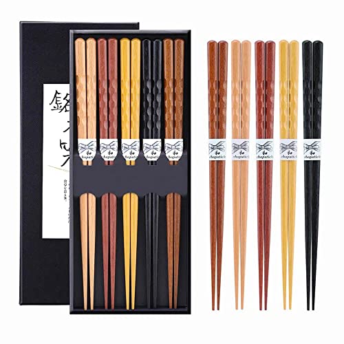 Image of MFJUNS 10-Pairs Set of Wooden Chopstick - Reusable Chopsticks and Minimalism Japanese Chopsticks Non-slip Design 8.8 Inch / 22.5 cm Gift Set