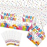 NatNarr 6 Pack Plastic Birthday Tablecloth, 54 x 108 Inch Disposable PE Happy Birthday Party Tablecloths Waterproof Rectangle Party Table Cover for Birthdays Parties Decor