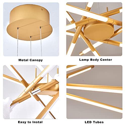 Illuminati Gold Modern Led Sputnik Chandelier Industrial Pendant Light Fixture, Indoor Hanging Ceiling Lighting With 12 Heads For Living Room,Dining Room,Kitchen,Bedroom #TOP4