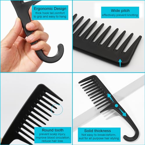 Smaringrobot WIDETOOTHHAIRBRUSH1 2Pcs Premium Wide Tooth Comb, Shower Combs For Wet Curly Hair, Large Detangling Comb With Hook For Curls, Wigs, Detangler Hair Brush With Handgrip For Knotting Wavy thumb #3