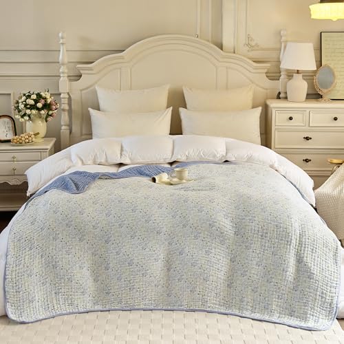 Image of Muslin Blankets 100% Cotton 6-Layer Gauze Floral Pattern Throw Blanket Lightweight Soft and Breathable Queen Bed Blanket for Sofa Couch Bed Coverlet Both Sides (Leaves Purple, Queen 90 inch X 90 inch)