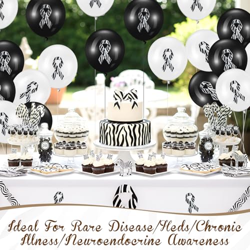 Image of Hungdao 100 Pcs Rare Disease Awareness Balloons Decoration Zebra Ribbon Cancer Awareness Supplies Neuroendocrine Carcinoid Cancer Decor Black and White Balloons Arch for Party Gift