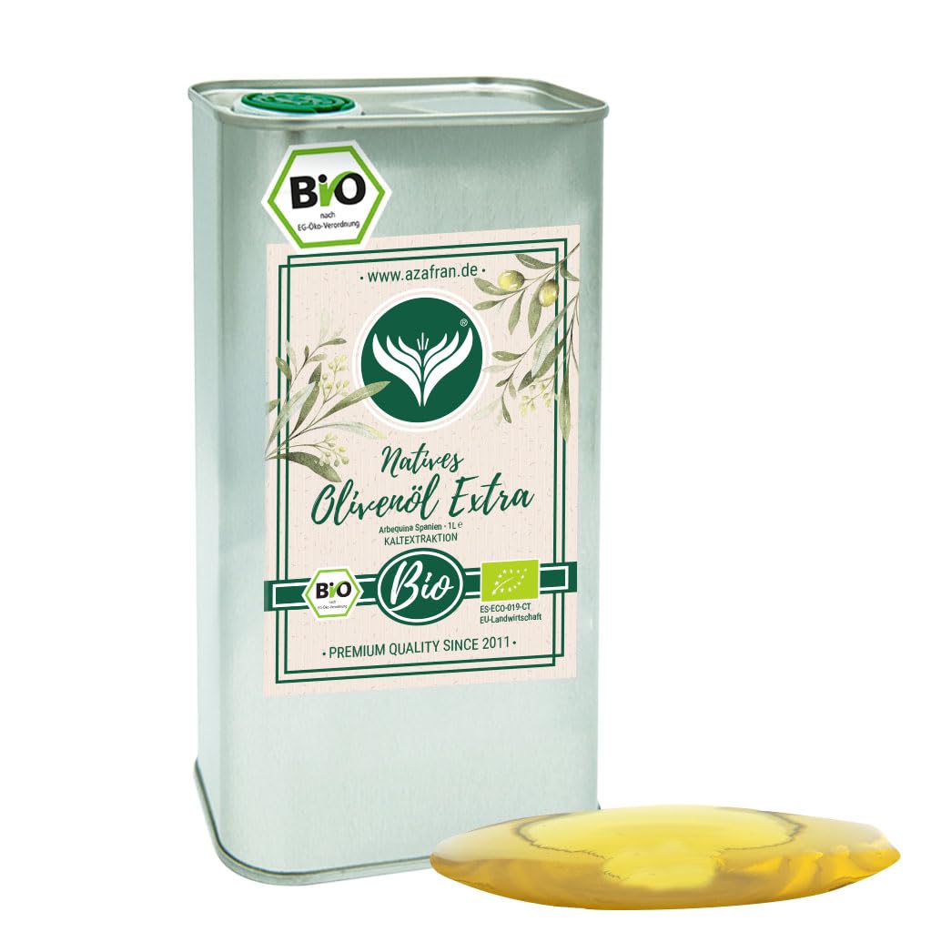 Azafran BIO Olivenöl extra Nativ - Arbequina Olive aus Spanien im Kanister (Dose) 1L