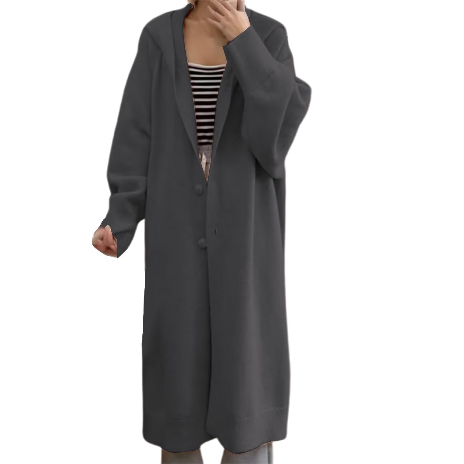 Oversized Knit Cardigan Hooded Long Sweater Coat Casual Soft Warm Open Front Outerwear for Women