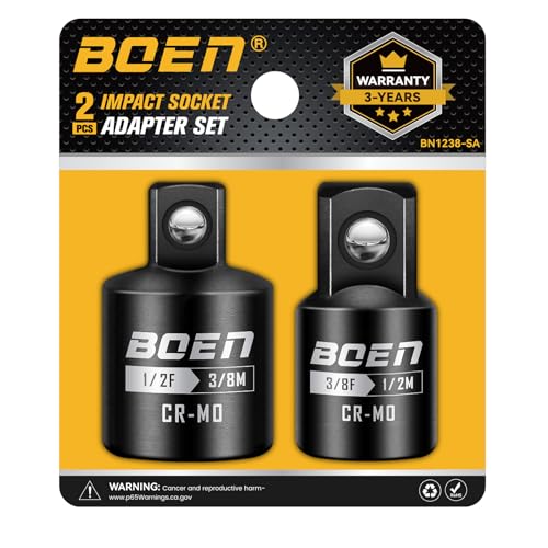 Mr.wintek 2-Piece Impact Socket Adapter and Reducer Set 3/8 F to 1/2 M 1/2 F to 3/8 M Cr-Mo Steel for Impact Driver Conversions