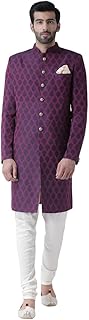 kisah Men's Indo-Western Sherwani Churidar Set, Purple Jacquard Woven Regular Fit Mandarin Collar Full Sleeves-picture-16