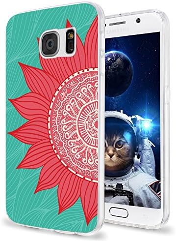 ChiChiC S7 Case,Galaxy S7 Case,360 Full Protective Anti Scratch Slim Flexible Soft TPU Gel Rubber Clear Cases Cover with Design for Samsung Galaxy S7,Abstract Red Sunflower on Green Mint