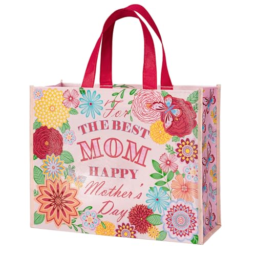 WRAPAHOLIC Large Reusable Floral Mothers Day Gift Bag with Handles - 10 x 5 x 13 inch - Blooming Flower Best Mom Gift Bags for Mothers Day, Moms Birthday and Shopping