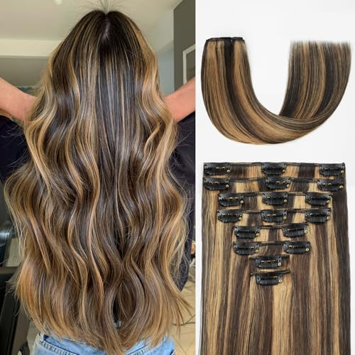 ZNXDJXE Clip in Hair Extensions Real Human Hair, 20 Inch
