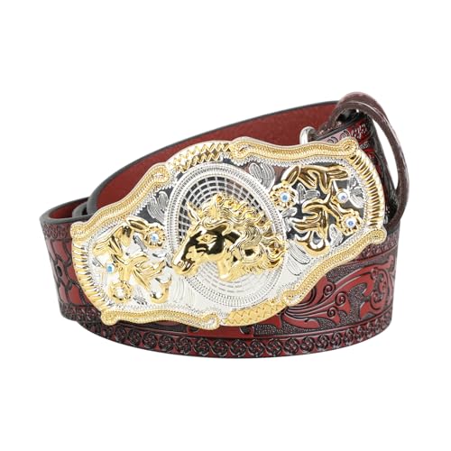 Western Belts for Men Women, Cowboy Cowgirl Mens Leather Belt for Jeans, Embossed Country Belt