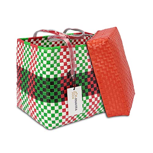 Image of Arnavira Handmade Multipurpose with Lid 7.5L Used as Lunch Lunch Bag Tiffin Bag for Office,School & Travel (25x13x22) (Red Green, Small)