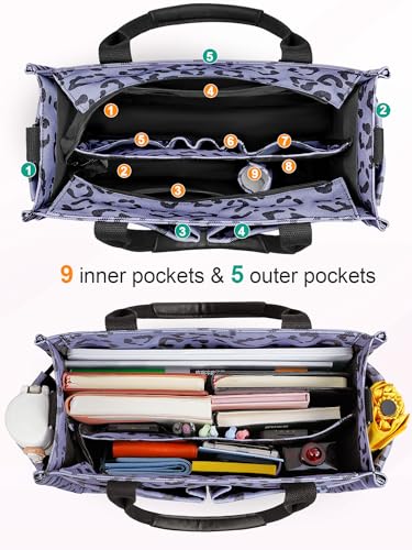 Image of FIORETTO Womens Canvas Tote Bag Purse with Individual Compartment, Zipper Top, Reinforced Bottom & Luggage Sleeve