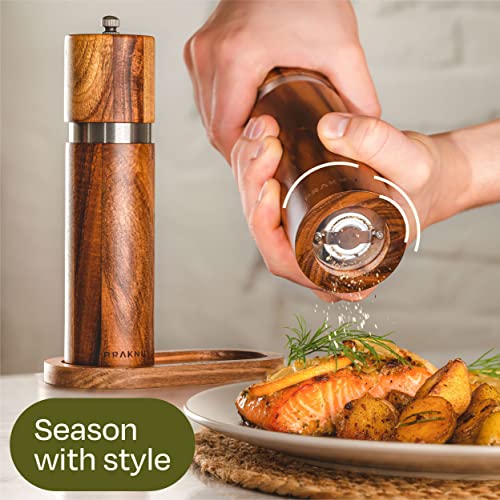 Salt and Pepper Mill Set with Tray - Made from FSC® Acacia Wood - Durable Ceramic Grinder - Plastic-Free - Image 3