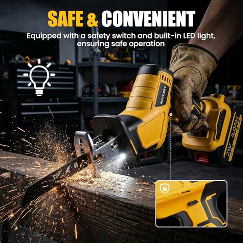 RAYLEEY Cordless Reciprocating Saw, Brushless Motor, 2x4000mAh Battery, 8 Saw Blades, 2-Speed Variable 0-3500 SPM, LED Light, Keyless Blade Clamp