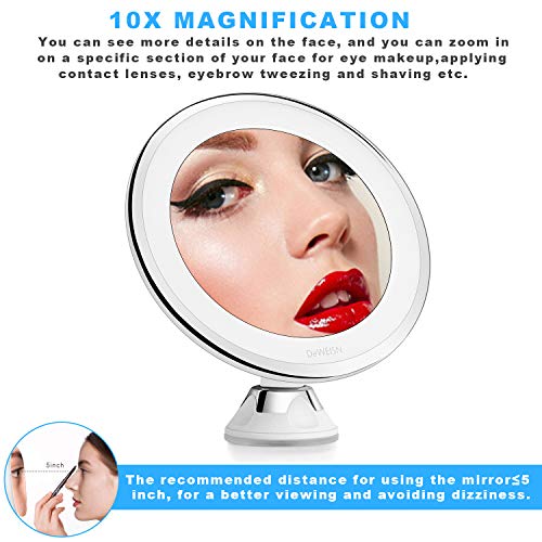 Lighted Makeup Mirror with Swivel Suction Cup - Wall Mounted, 10X Magnifying Travel Vanity Mirror Powered by USB or Battery, Portable Bathroom Makeup Mirror 360° Rotation for Cosmetic and Shaving - Thumbnail 5