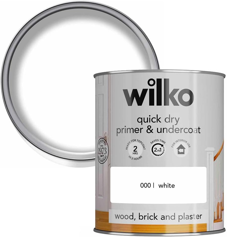 wilko Quick Dry White Primer & Undercoat, Saves Time Undercoat, Best for Interior and Exterior
