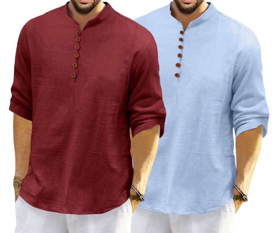Image of ROYALSCOUT Men's Cotton Polyester Blend Solid Regular Fit Full Sleeve Short Kurta | Ethnic, Lightweight Summer Kurta for Daily & Occasion Use