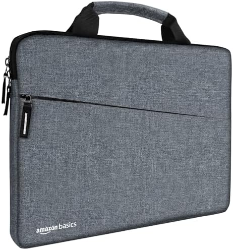 Amazon Basics Laptop Bag Sleeve Case Cover Pouch with Handle for Men & Women | 14.1 Inch Laptop with Padded Laptop Compartment | Zipper Closure | Water Repellent Nylon Fabric (Grey)