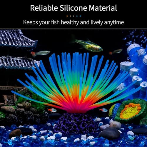 Image of Silicone Sea Urchin Glow Fish Tank Decorations, Aquarium Imitative Sea Urchin Ball Artificial Ornament with Glowing Effect for Aquarium Fish Tank Landscape Decoration (Blue)