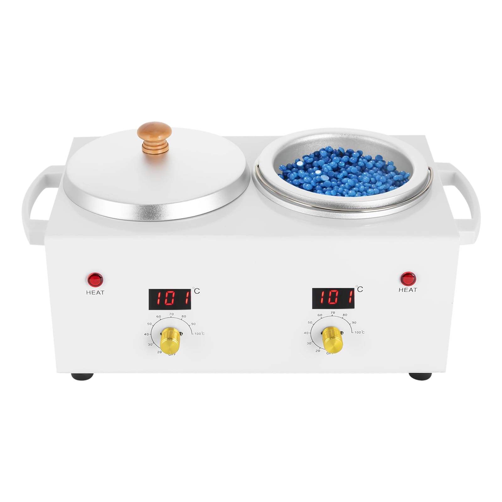 Doppeltopf Wachswärmer Waxing Set, Professionelles Waxing Maschine für die Haarentfernung zu Hause 240V Wachserhitzer, Präzise Temperaturregelung (20-120℃), 0.16 Gallonen/Topf, Weiß