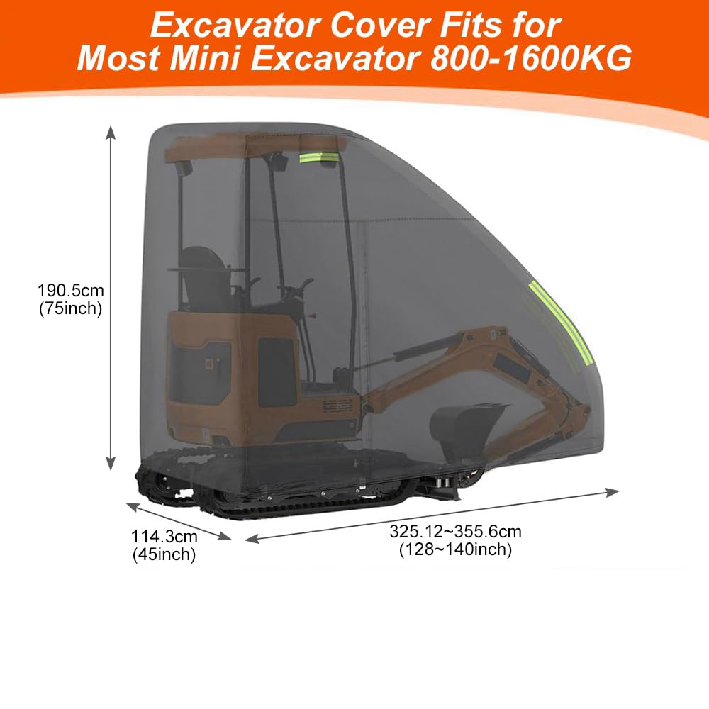 Blueshyhall Cubierta Miniexcavadora 800-1600 KG, Lona Protectora Exterior de Poliéster 420D con Revestimiento PU Impermeable y Anti-UV, Funda con Cremallera y Bandas Reflectoras