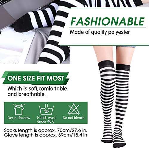 SATINIOR 6 Pair Halloween Women's Striped Knee High Winter Thigh Socks Arm Warmer Fingerless Gloves Christmas2