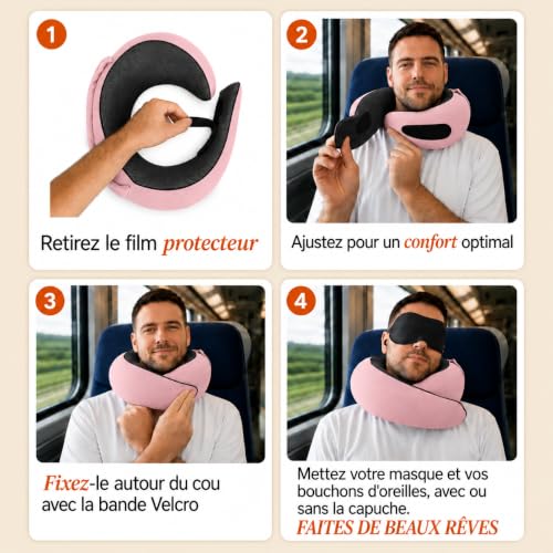 Coussin De Voyage Avion : sleepfly Coussin de Voyage à Capuche Tour de Cou Avion, Rose (Top 1) – Image 3