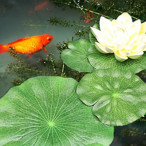 Image of 10 Pcs Pond Plants, 5 Size Artificial Lotus Leaves, Realistic Floating Foam Water Lily Pads Ornaments, Plastic Fake Foliage Pond Decor for Patio Koi Fish Pond Pool Aquarium
