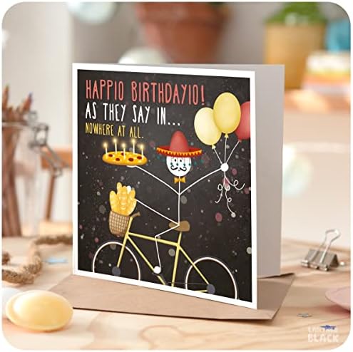Happio Birthdayio, Funny Birthday Card, Pizza Card, Bicycle Card, Generic Foreign Card