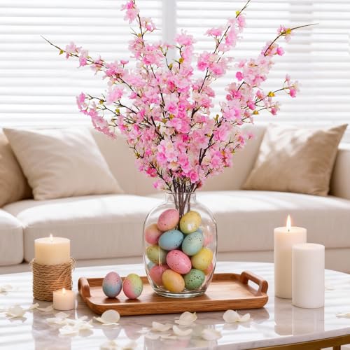 3PCS Künstliche Kirschblütenzweige Deko 109cm,Rosa Kunstblumen Frühling Kirschblüten Zweige Kunstblumen Kirschblüte Osterstrauch Zweige Magnolienzweig Pfirsichblumen Frühlingsblumen Kunstzweige Sakura