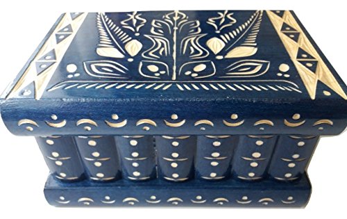 Handcarved Wooden Secret Puzzle Box With Hidden Key & Flower Design