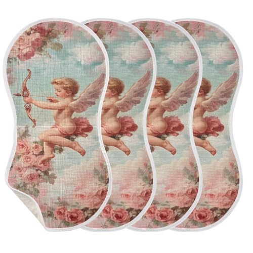 xigua Valentine's Day Cupid Muslin Baby Burp Cloths Set of 2, Super Soft & Absorbent Burping Rags, Cotton Burp Clothes Shower Gift for Newborn, Baby Girls and Boys3