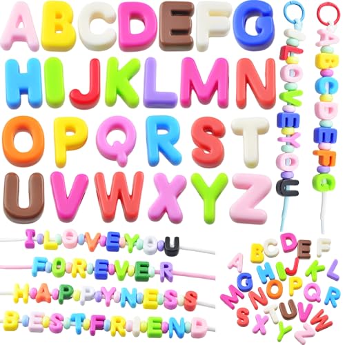 Large Letter Beads 26 Pcs 20mm 3D Paracord Beads Acrylic Colorful Bubble Big Alphabet Bead 6mm Large Hole Chunky Letter Bead for Keychains Purse Bag Charm Kit Backpack (26 Large Letter Beads A-Z)