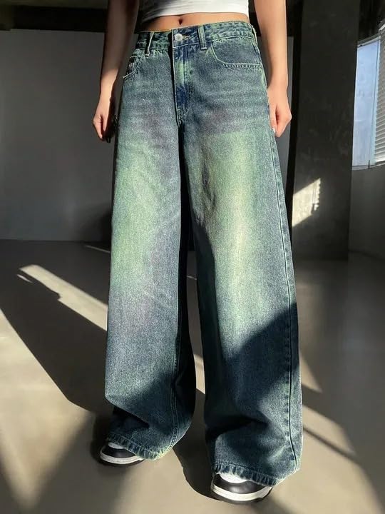 Image of KOTTY Women Trendy Wide Leg Jeans High Waist Baggy Fit Denim Streetwear Jeans