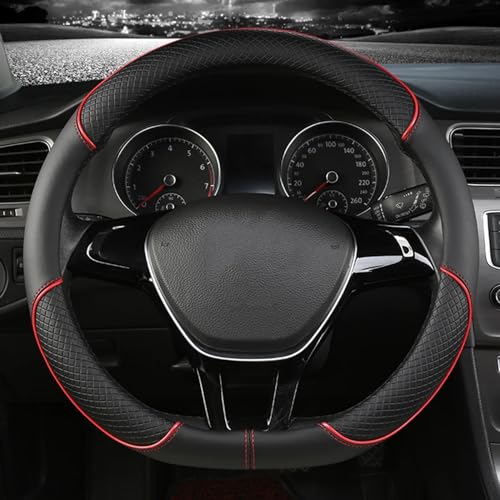 Housse de volant de voiture pour Volkswagen Passat/Polo/Tiguan/Touareg/Touran/T-Cross/T-Roc/Up Cuir fibre de carbone (noir rouge, D)