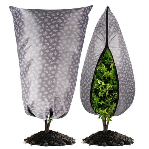 DOUBFIVSY 2 Stück Winterschutz für Pflanzen Kübelpflanzen, 120X80cm Pflanzenschutz Winter Draußen mit Reißverschluss und Kordelzug, 3-lagig Wiederverwendbare Frostschutzhauben Kübelpflanzensack,80g/m²