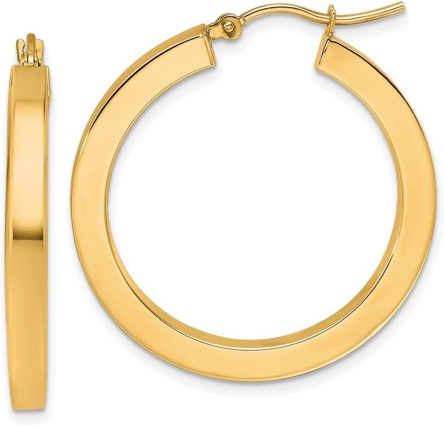 Diamond2Deal 10k Yellow Gold 3mm Polished Square Hoop Earrings (L- 1.18 in, W- 1.18 in)