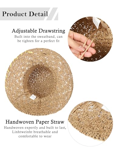 Sombrero de paja tejido para mujer con ala ancha para verano miniatura 4