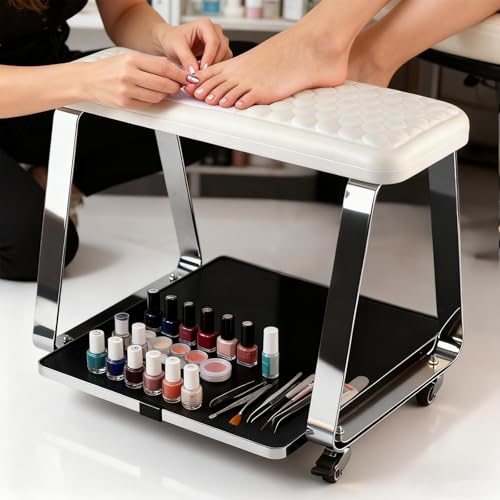 TADOPRO Pedicure Foot Rest Pedicure Cart for Nail Art Tech Manicure Pedicure Stool Foot Stand with Wheels and Cushion Essential Tools for Spa Salon Massage & Home