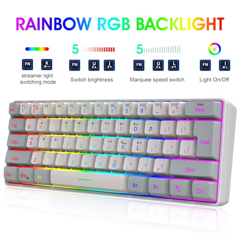 Image of Snpurdiri 2.4G Wireless Gaming Keyboard and Mouse Combo, Include Mini 60% Mechanical Feel RGB Backlit Keyboard, Ergonomic Vertical Feel Small Wireless Mouse(Grey and White)