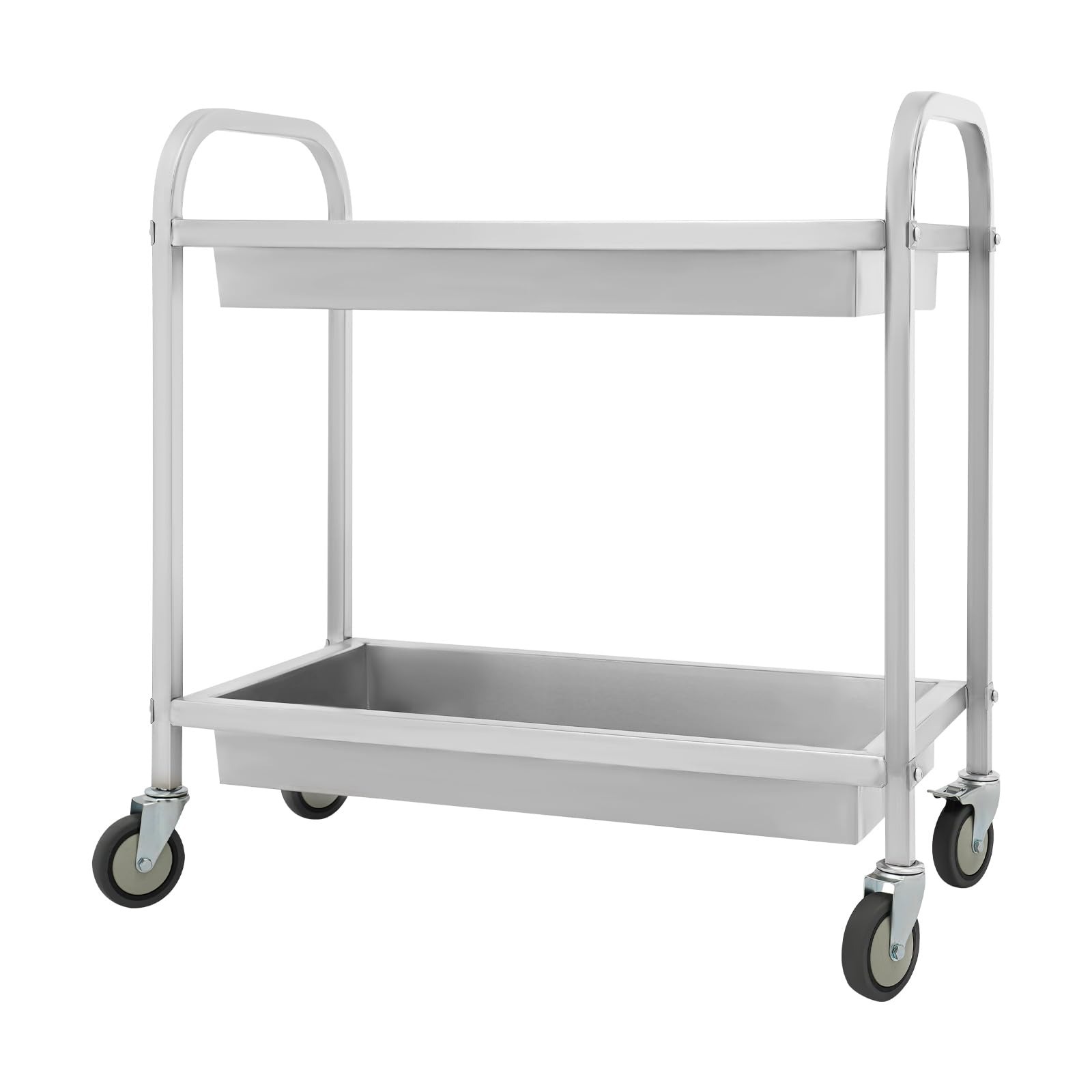Carro de servicio de 2 niveles con ruedas, 85 x 45 x 83,5 cm, capacidad de carga 75 kg, carrito de transporte de acero inoxidable para restaurantes, cocinas