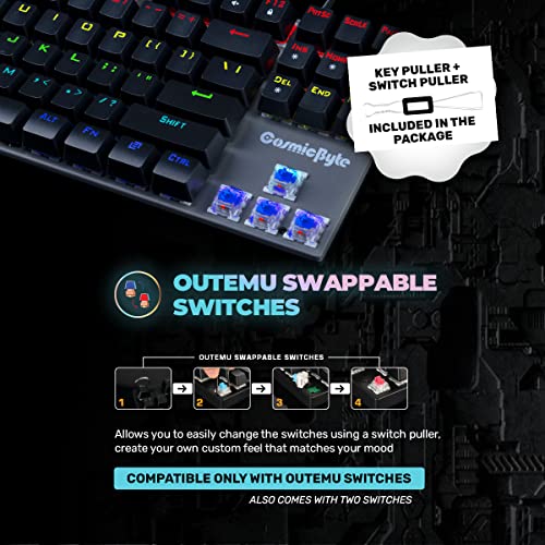 Image of Cosmic Byte CB-GK-25 Pandora TKL Mechanical Keyboard Upgraded with Swappable Outemu Blue Switches and Rainbow LED (Black /Grey)