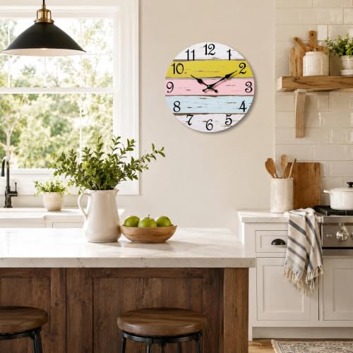 Image of CHYLIN Wall Clock Silent Non-Ticking Battery Operated Pink Yellow Striped
