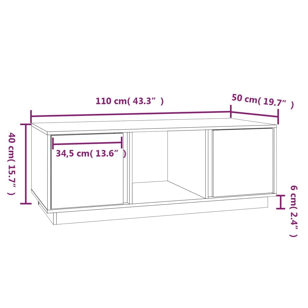 Fengshui Stolik kawowy biały 110 x 50 x 40 cm lite drewno sosnowe